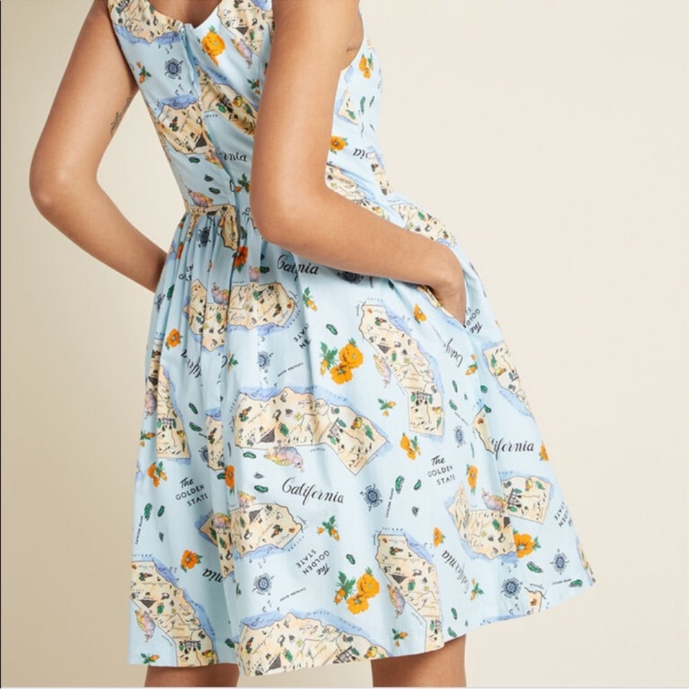 MODCLOTH Golden State California Novelty Print Fit & Flare Dress, Size M - Picture 7 of 16